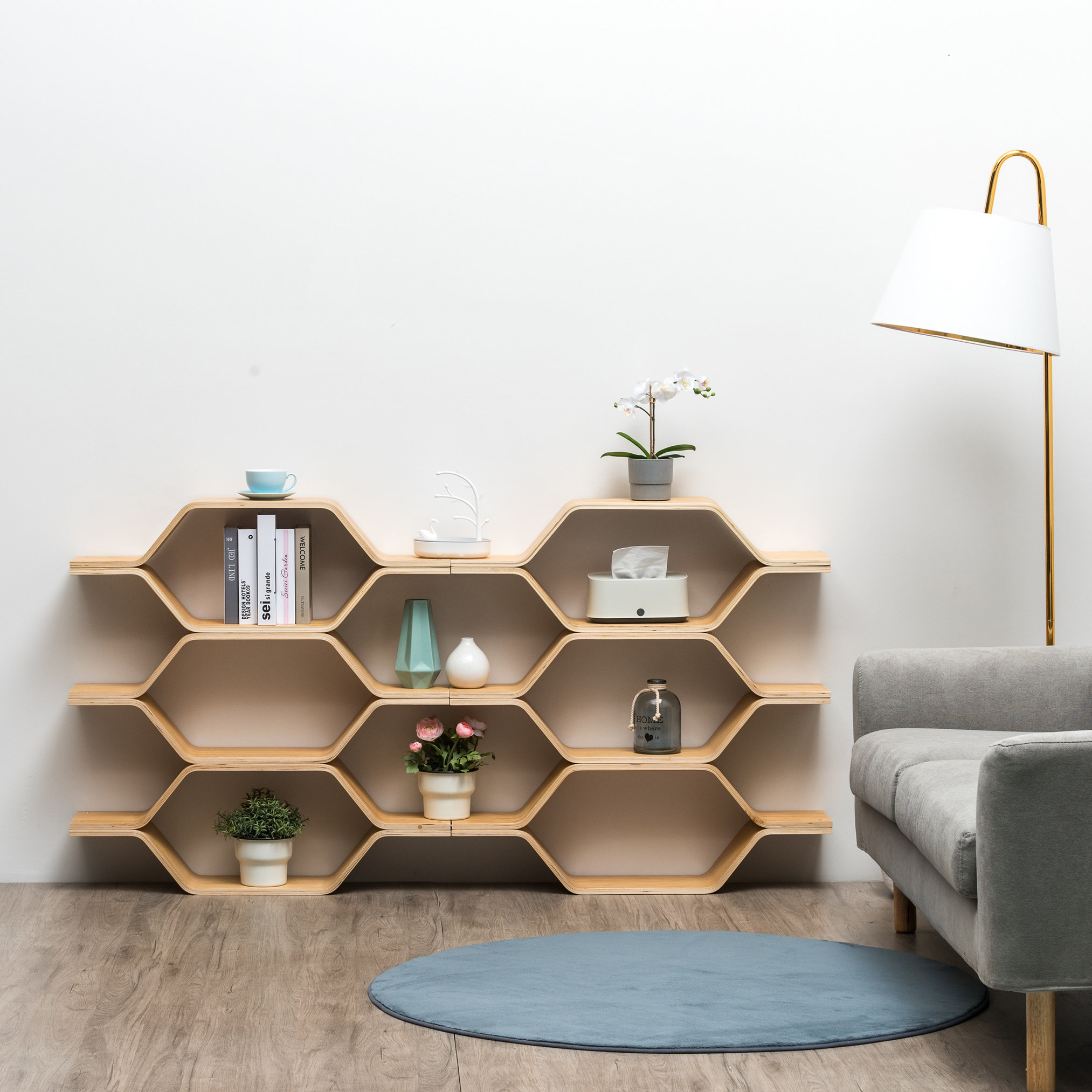 Ivy Bronx Storage Bookcase Stackable Honeycomb Bookshelf Open